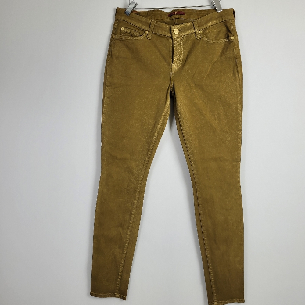 7 For All Mankind Olive Green Copper Skinny Jeans Size 30